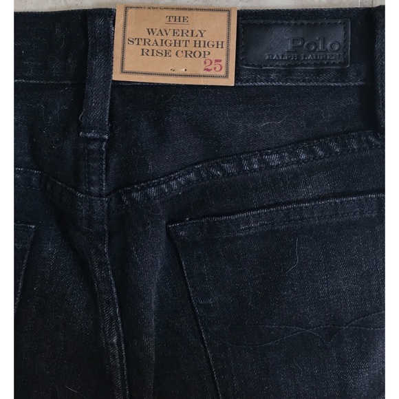 NWT Ralph Lauren Waverly Straight High Rise Crop Raw Frayed Jeans Denim Black - Picture 5 of 5